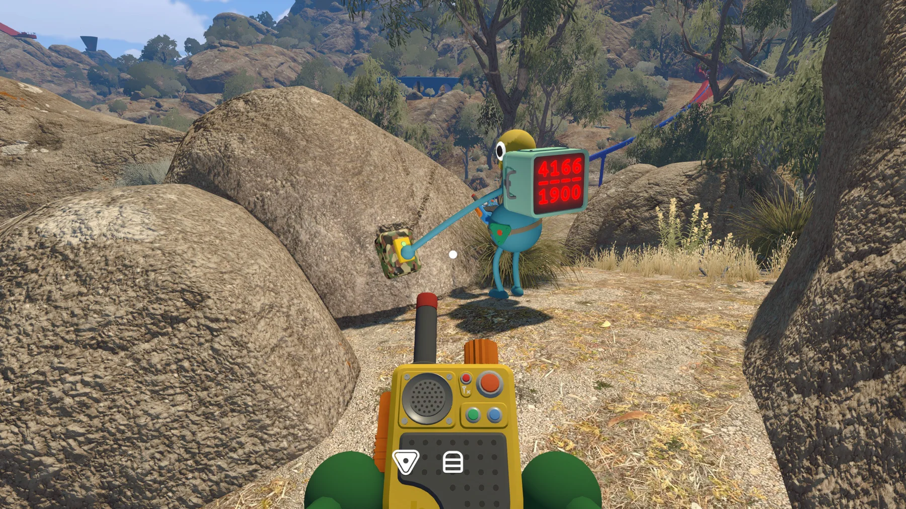 A player using GPS beside the rocks near coordinates 4166, 1900