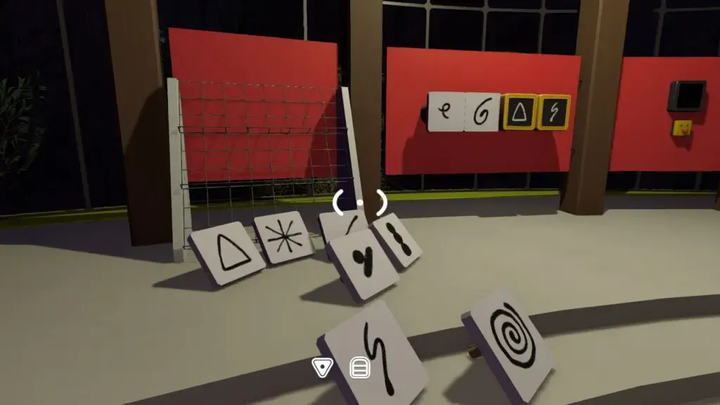 Symbol tiles placed beside the split-room display in the Green route