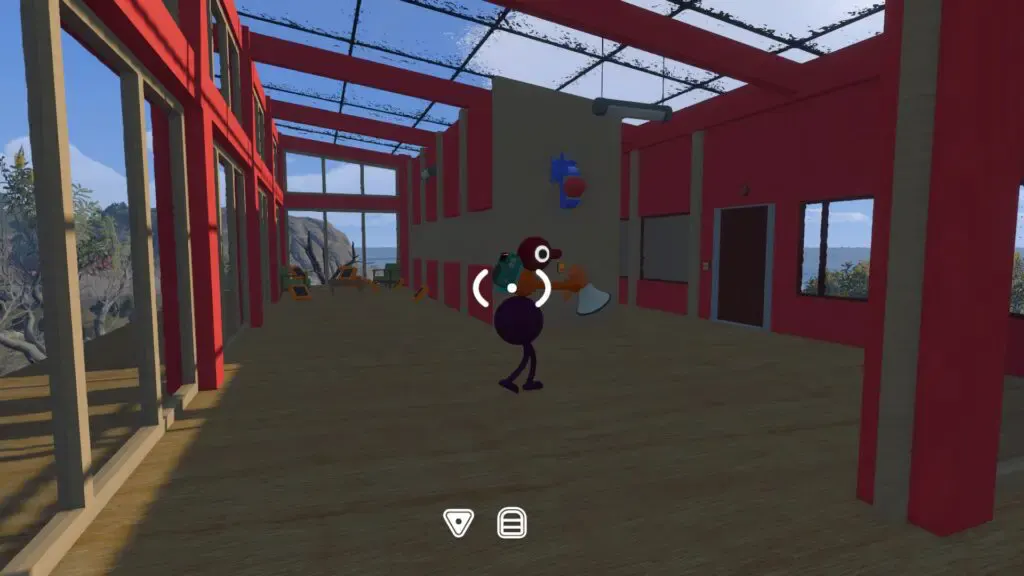 A player uses the megaphone near the Yellow route sound-matching room